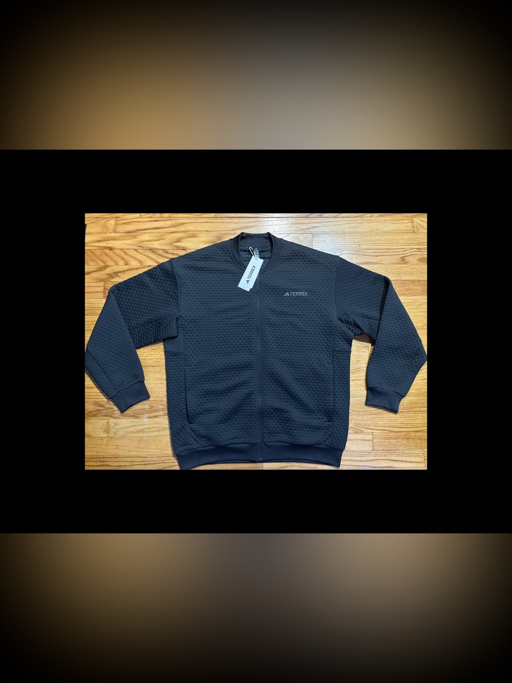 Adidas Terrex Full Zip Jacket Men’s sz L Black Textured Grid Bomber NEW!!